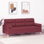Sofá de 3 plazas con cojines tela rojo tinto 180 cm en Sofás | Comprar online en Foru.es
