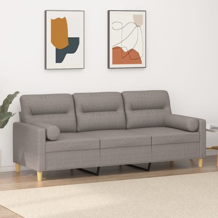 Sofá de 3 plazas con cojines tela gris taupe 180 cm en Sofás | Comprar online en Foru.es