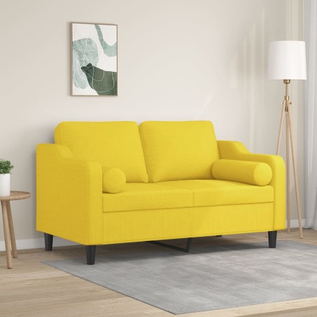Sofá de 2 plazas con cojines tela amarillo claro 120 cm en Sofás | Comprar online en Foru.es