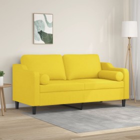 Sofá de 2 plazas con cojines tela amarillo claro 140 cm en Sofás | Comprar online en Foru.es