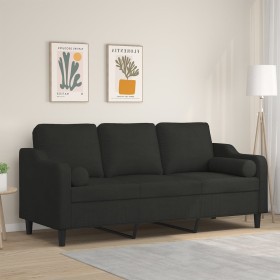 Sofá de 3 plazas con cojines tela negro 180 cm en Sofás | Comprar online en Foru.es