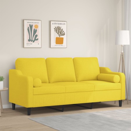 Sofá de 3 plazas con cojines tela amarillo claro 180 cm en Sofás | Comprar online en Foru.es