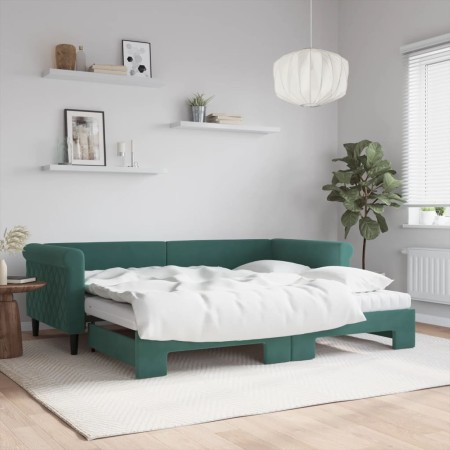 Sofá cama nido con colchón terciopelo verde oscuro 90x200 cm de vidaXL, Camas y somieres - Ref: Foro24-3197797, Precio: 444,1...