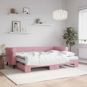 Trundle sofa bed with pink velvet mattress 80x200 cm by vidaXL, Beds and slatted bases - Ref: Foro24-3197791, Price: 419,54 €...