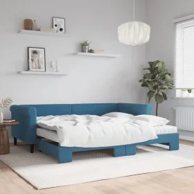 Trundle sofa bed with blue velvet mattress 90x200 cm by vidaXL, Beds and slatted bases - Ref: Foro24-3197794, Price: 443,45 €...