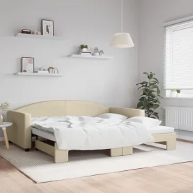 Trundle sofa bed cream fabric 100x200 cm by vidaXL, Beds and slatted bases - Ref: Foro24-3197197, Price: 264,31 €, Discount: %