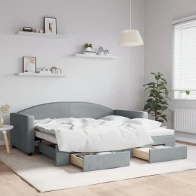 Sofá cama nido con cajones tela gris claro 90x190 cm de vidaXL, Camas y somieres - Ref: Foro24-3197234, Precio: 278,36 €, Des...