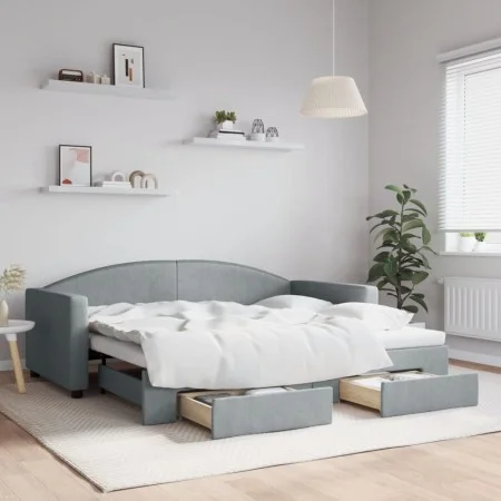 Sofá cama nido con cajones tela gris claro 90x190 cm de vidaXL, Camas y somieres - Ref: Foro24-3197234, Precio: 278,36 €, Des...