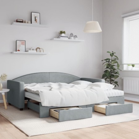 Sofá cama nido con cajones tela gris claro 90x190 cm de vidaXL, Camas y somieres - Ref: Foro24-3197252, Precio: 444,35 €, Des...