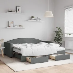Sofá cama nido con cajones tela gris oscuro 90x190 cm de vidaXL, Camas y somieres - Ref: Foro24-3197253, Precio: 443,47 €, De...