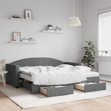 Sofá cama nido con cajones tela gris oscuro 90x190 cm de vidaXL, Camas y somieres - Ref: Foro24-3197253, Precio: 450,75 €, De...