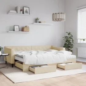 Sofá cama nido con cajones tela color crema 80x200 cm de vidaXL, Camas y somieres - Ref: Foro24-3197479, Precio: 456,17 €, De...