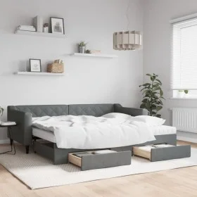 Trundle sofa bed with drawers dark gray fabric 90x200 cm by vidaXL, Beds and slatted bases - Ref: Foro24-3197481, Price: 485,...