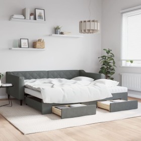 Sofá cama nido con cajones tela gris oscuro 100x200 cm de vidaXL, Camas y somieres - Ref: Foro24-3197486, Precio: 472,66 €, D...