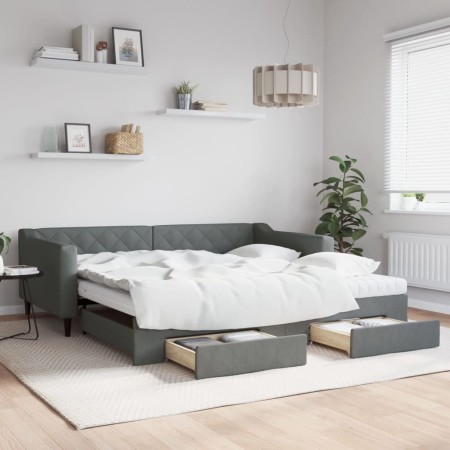 Sofá cama nido con cajones tela gris oscuro 100x200 cm de vidaXL, Camas y somieres - Ref: Foro24-3197486, Precio: 472,66 €, D...