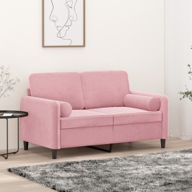Sofá de 2 plazas con cojines terciopelo rosa 120 cm en Sofás | Comprar online en Foru.es