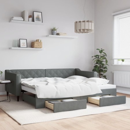 Sofá cama nido con cajones tela gris oscuro 90x200 cm de vidaXL, Camas y somieres - Ref: Foro24-3197463, Precio: 295,30 €, De...