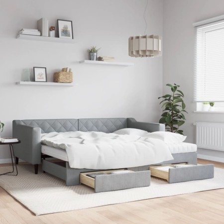 Sofá cama nido con cajones tela gris claro 90x190 cm de vidaXL, Camas y somieres - Ref: Foro24-3197490, Precio: 447,75 €, Des...
