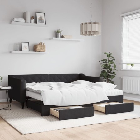 Sofá cama nido con cajones tela negro 90x190 cm de vidaXL, Camas y somieres - Ref: Foro24-3197492, Precio: 447,23 €, Descuent...