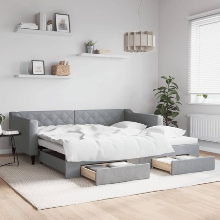 Sofá cama nido con cajones tela gris claro 100x200 cm de vidaXL, Camas y somieres - Ref: Foro24-3197467, Precio: 304,85 €, De...