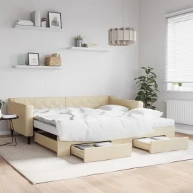 Sofá cama nido con cajones tela color crema 100x200 cm de vidaXL, Camas y somieres - Ref: Foro24-3197489, Precio: 473,27 €, D...
