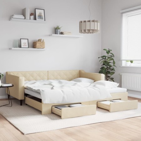 Sofá cama nido con cajones tela color crema 100x200 cm de vidaXL, Camas y somieres - Ref: Foro24-3197471, Precio: 301,99 €, D...