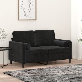 Sofá de 2 plazas con cojines terciopelo negro 120 cm en Sofás | Comprar online en Foru.es
