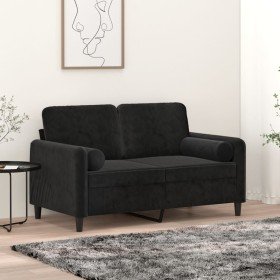 Sofá de 2 plazas con cojines terciopelo negro 120 cm en Sofás | Comprar online en Foru.es