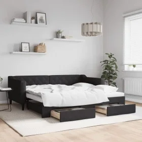 Trundle sofa bed with drawers black fabric 90x190 cm by vidaXL, Beds and slatted bases - Ref: Foro24-3197474, Price: 282,11 €...