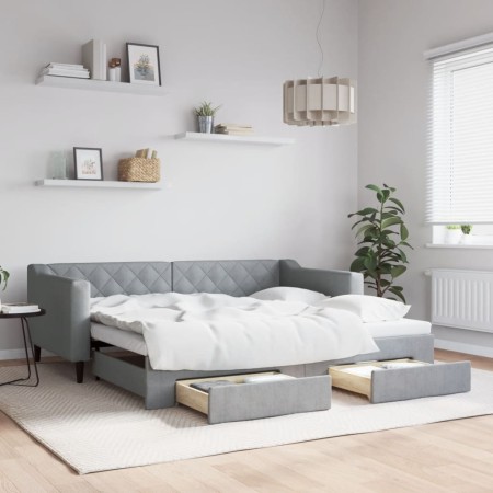 Sofá cama nido con cajones tela gris claro 90x190 cm de vidaXL, Camas y somieres - Ref: Foro24-3197472, Precio: 286,65 €, Des...