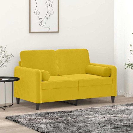 Sofá de 2 plazas con cojines terciopelo amarillo 120 cm en Sofás | Comprar online en Foru.es
