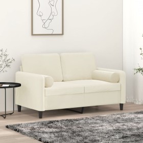 Sofá de 2 plazas con cojines terciopelo color crema 120 cm en Sofás | Comprar online en Foru.es