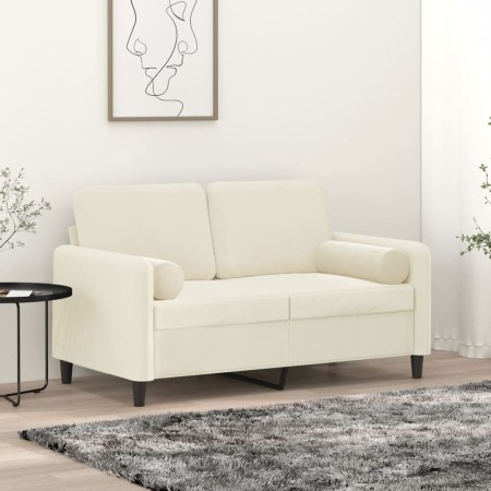 Sofá de 2 plazas con cojines terciopelo color crema 120 cm en Sofás | Comprar online en Foru.es