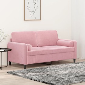 Sofá de 2 plazas con cojines terciopelo rosa 140 cm en Sofás | Comprar online en Foru.es