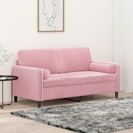 Sofá de 2 plazas con cojines terciopelo rosa 140 cm en Sofás | Comprar online en Foru.es