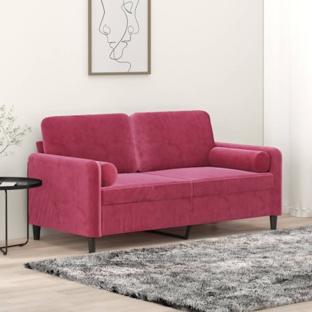 Sofá de 2 plazas con cojines terciopelo rojo tinto 140 cm en Sofás | Comprar online en Foru.es
