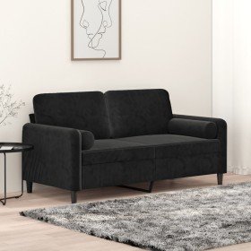 Sofá de 2 plazas con cojines terciopelo negro 140 cm en Sofás | Comprar online en Foru.es