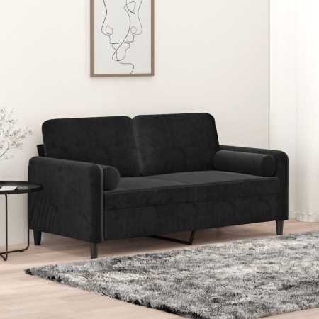 Sofá de 2 plazas con cojines terciopelo negro 140 cm en Sofás | Comprar online en Foru.es