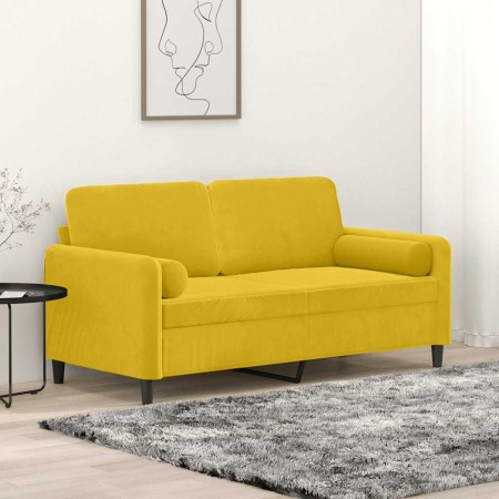 Sofá de 2 plazas con cojines terciopelo amarillo 140 cm en Sofás | Comprar online en Foru.es