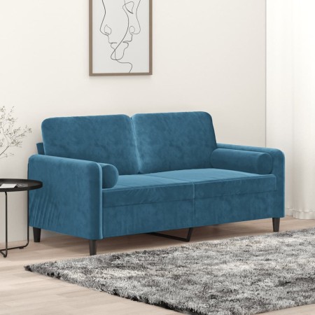 Sofá de 2 plazas con cojines terciopelo azul 140 cm en Sofás | Comprar online en Foru.es