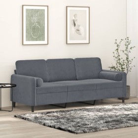 Sofá de 3 plazas con cojines terciopelo gris oscuro 180 cm en Sofás | Comprar online en Foru.es
