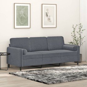 Sofá de 3 plazas con cojines terciopelo gris oscuro 180 cm en Sofás | Comprar online en Foru.es