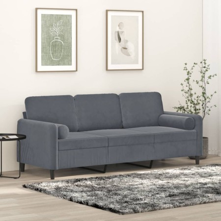Sofá de 3 plazas con cojines terciopelo gris oscuro 180 cm en Sofás | Comprar online en Foru.es