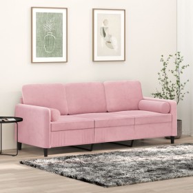 Sofá de 3 plazas con cojines terciopelo rosa 180 cm en Sofás | Comprar online en Foru.es