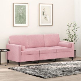 Sofá de 3 plazas con cojines terciopelo rosa 180 cm en Sofás | Comprar online en Foru.es