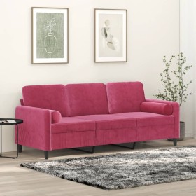Sofá de 3 plazas con cojines terciopelo rojo tinto 180 cm en Sofás | Comprar online en Foru.es