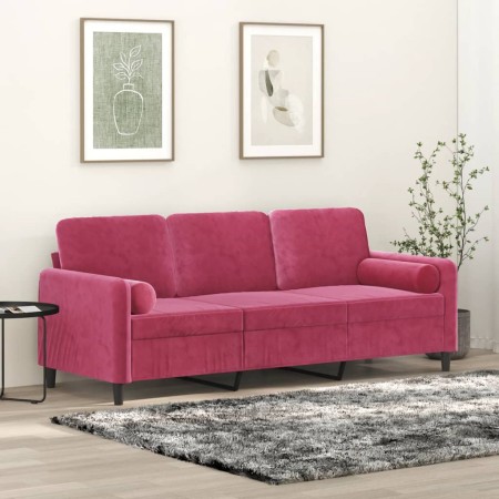 Sofá de 3 plazas con cojines terciopelo rojo tinto 180 cm en Sofás | Comprar online en Foru.es
