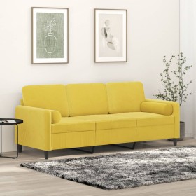 Sofá de 3 plazas con cojines terciopelo amarillo 180 cm en Sofás | Comprar online en Foru.es