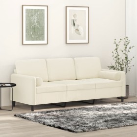 Sofá de 3 plazas con cojines terciopelo color crema 180 cm en Sofás | Comprar online en Foru.es