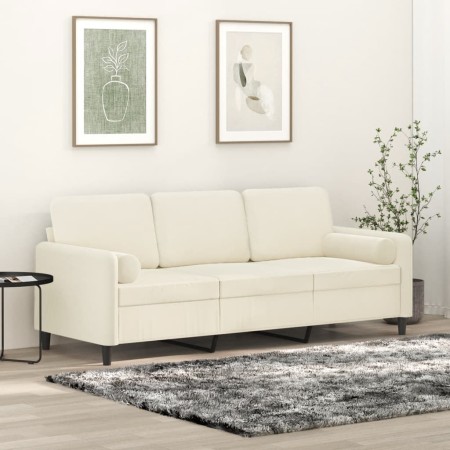Sofá de 3 plazas con cojines terciopelo color crema 180 cm en Sofás | Comprar online en Foru.es
